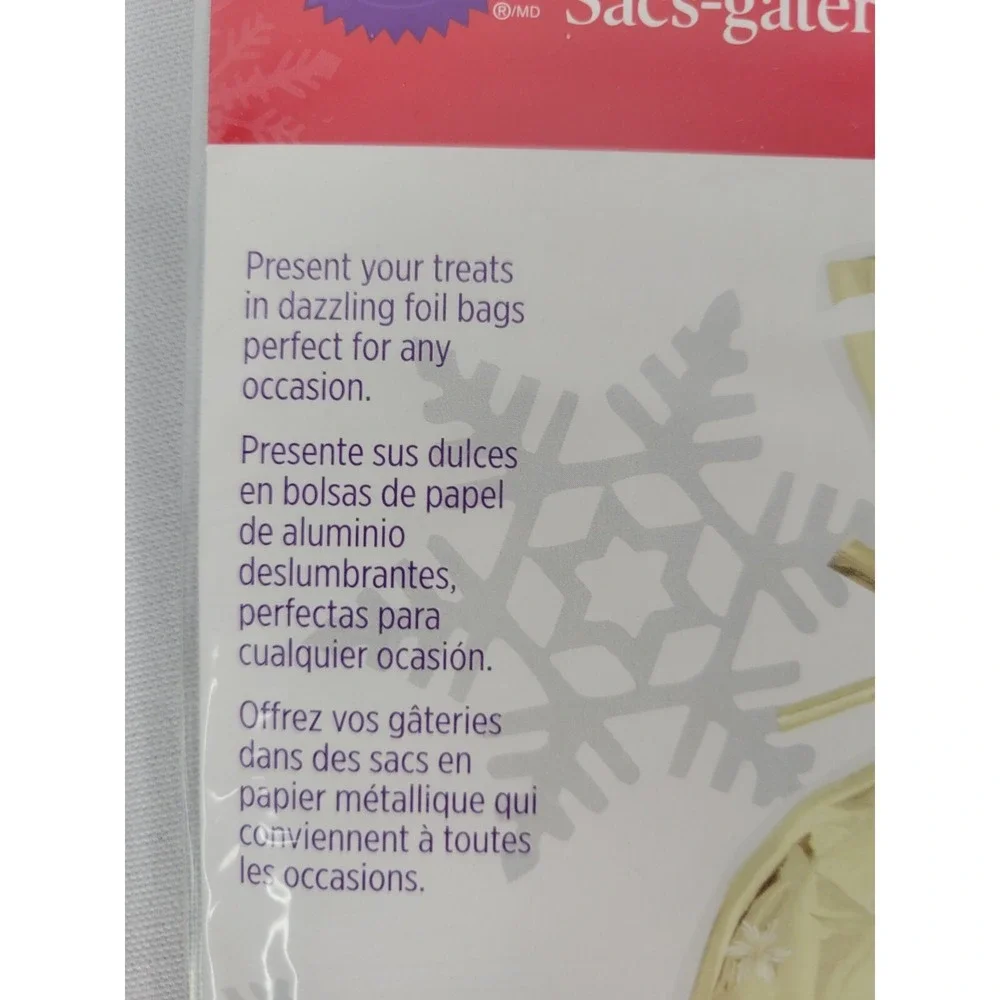 Lot of 2 packs Christmas Gold Foil Treat Bags 8ct Wilton NEW 16 total with ties
